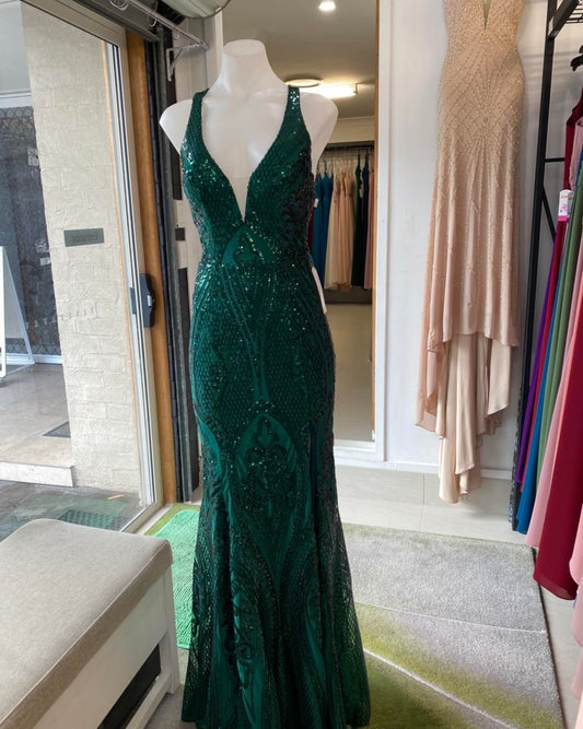 Size 10 Emerald Green Sequins Dress